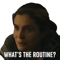 a woman says what 's the routine in a sticker