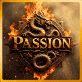 a picture of a dragon with the word passion in the center