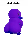 a purple duck shaker is sitting on a black surface .
