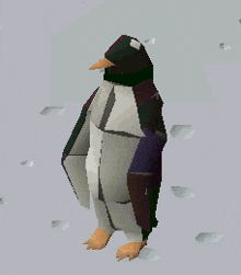 a low poly penguin is standing in the snow with its wings spread