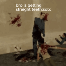 a man is getting straight teeth while another man is laying on the ground