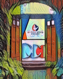 a colorful painting of a window with the words ge peace africa podcast
