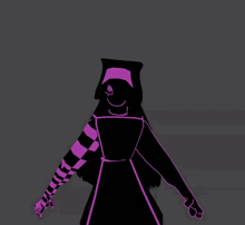 a purple and black drawing of a hand with a smiley face