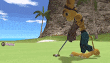 a cartoon character is playing golf on a green