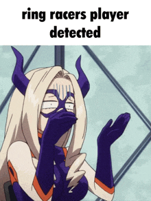 a cartoon of a woman with horns covering her mouth and the words ring racers player detected below her
