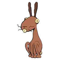a cartoon of a brown rabbit with a very long neck