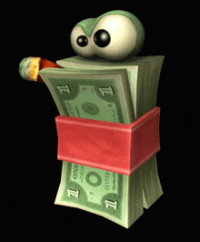 a stack of one dollar bills with a red ribbon around it