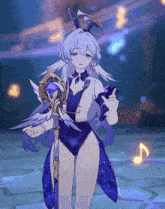 a girl in a bunny costume is holding a wand