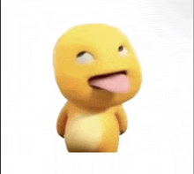 a yellow cartoon character with its tongue hanging out .