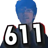 a pixelated image of a man with glasses holding up the number 611