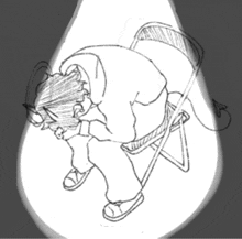 a drawing of a person sitting on a chair