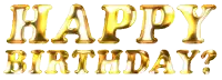 the word happy birthday is written in gold balloons on a white background