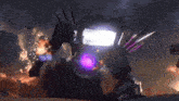 a robot with a purple light coming out of it 's face