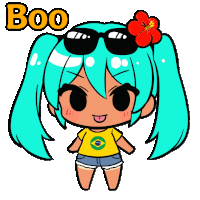 a cartoon drawing of a girl wearing sunglasses and a flower with the word boo above her