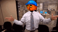 a man in a white shirt and tie is wearing a blue hat that says " i do "