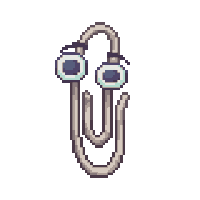 a pixel art drawing of a paper clip with a face on it .