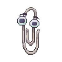 a pixel art drawing of a paper clip with a face on it .