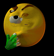 a yellow smiley face with a green hand covering its mouth