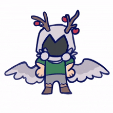 a cartoon drawing of a person with wings and antlers