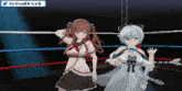 two anime girls are standing in a boxing ring with a twitter logo in the corner