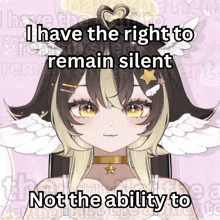 a picture of a girl with the words " i have the right to remain silent " on it