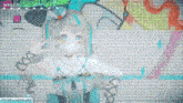 a girl with blue hair is standing in front of a screen that says whip syrup jumping on it