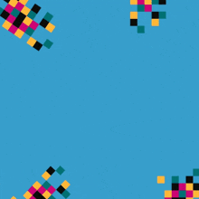 arabic writing on a blue background with colorful squares around it