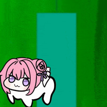 a cartoon drawing of a girl with pink hair