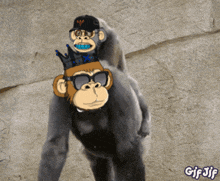 a cartoon of a gorilla carrying another gorilla on its back