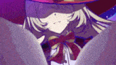 a close up of a cartoon character with a red hat and bow tie