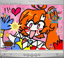 a cartoon of a clown with a birthday cake and a ferris wheel