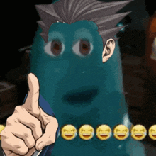 a cartoon drawing of a person with smiley faces around his neck