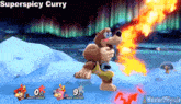 a video game screen shows banjo and kazooie in a super spicy curry match