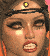a woman with a crown on her head is making a funny face .