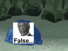 a picture of a man with the word false written on it
