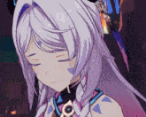 a close up of a girl 's face with her eyes closed in a video game