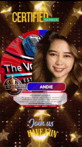 a certified member of the voice is smiling