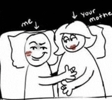 a black and white drawing of a man and woman hugging each other in bed .