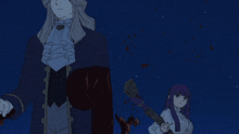 a man and a woman are standing next to each other in a dark room