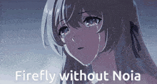a crying anime girl with the words `` firefly without noia '' written on the bottom .