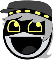 a cartoon face with a hat and a mask on