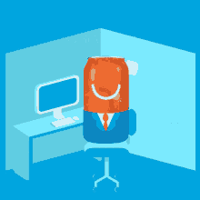 a can of soda with a smiley face is sitting in an office chair