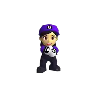 a cartoon character wearing a purple hat with a 6 on it
