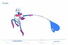 a cartoon character holding a blue heart shaped balloon