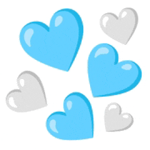 a group of blue and gray hearts on a white background