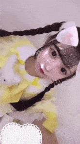 a girl wearing a yellow dress and cat ears
