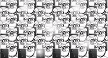 a black and white drawing of a crowd of people with glasses