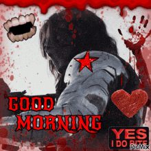 a picture of a vampire with the words " good morning " on it