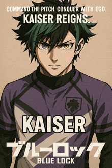 kaiser reigns blue lock anime poster with a soccer player
