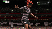 a female soccer player wearing number 17 stands in front of a crowd